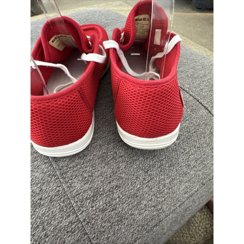 Diesel Sneakers Red Mesh Low Top Lace-Ups Logo Rubber Bottom With Map Size 7.5 - Picture 9 of 16